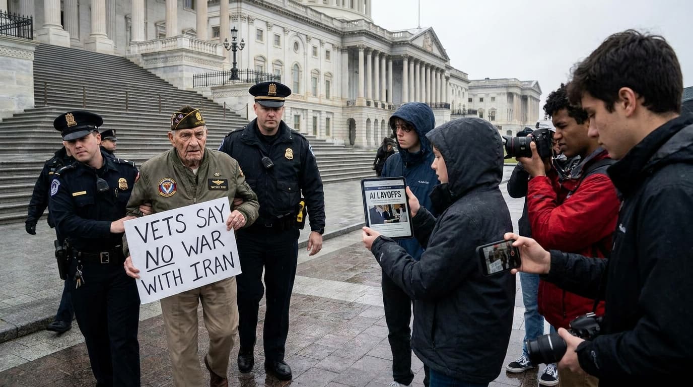 Tech Billionaires Back UBI Amid AI Layoffs: Veterans Protest Iran, Phone-Free Youth Surge