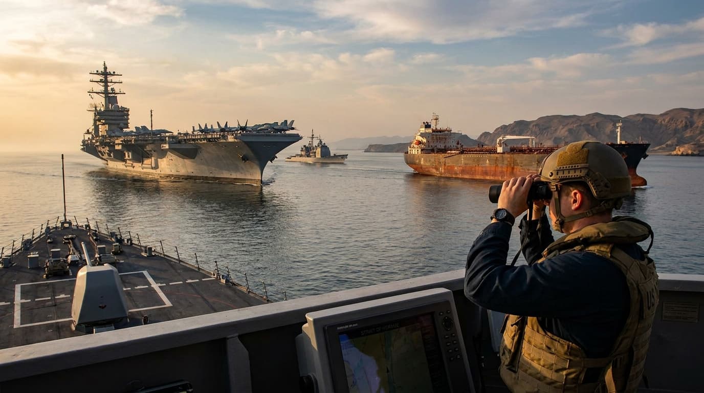US Strait of Hormuz Blockade Bolstered by Third Carrier as Brent Nears $120 Amid Iran Standoff