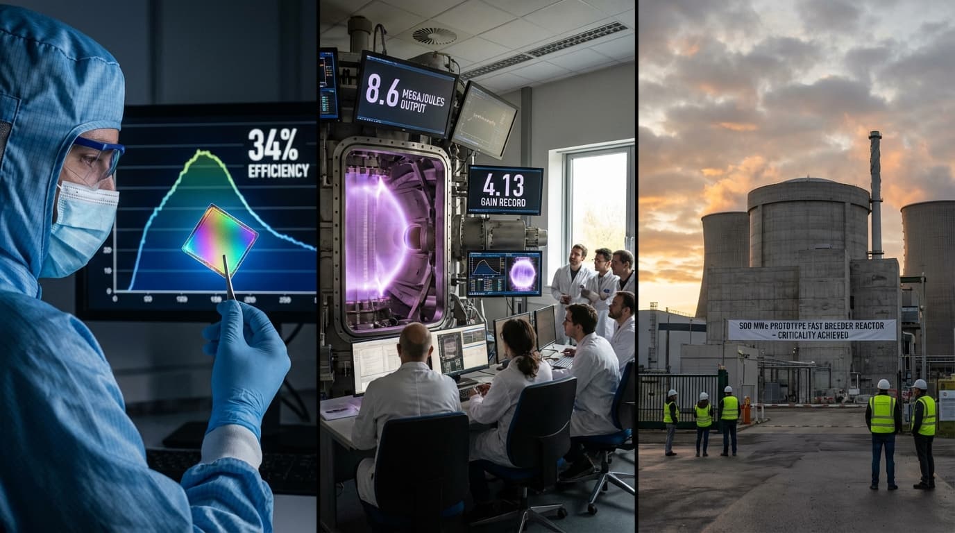 India Hits Criticality on 500 MWe Reactor, US Fusion Gains 4.13x, Solar Cells Reach 34% Efficiency